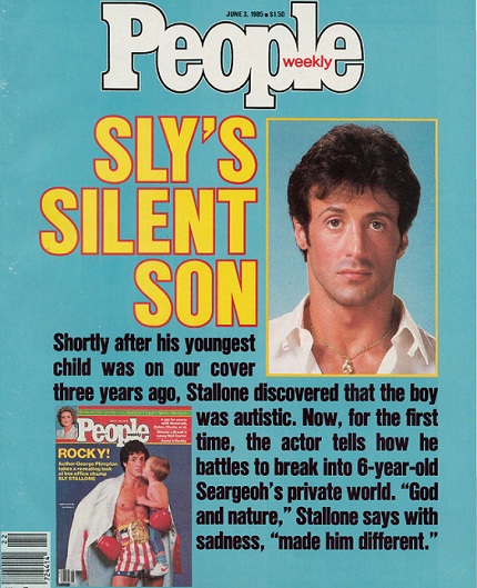 Capa da Revista People: Stallone e seu filho autista Seargeoh