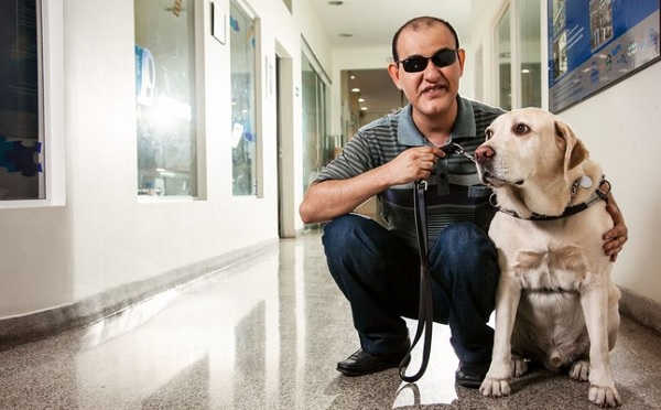 Alberto Pereira e o labrador Simon, que irá se aposentar em 2014. Foto: Edu Cesar