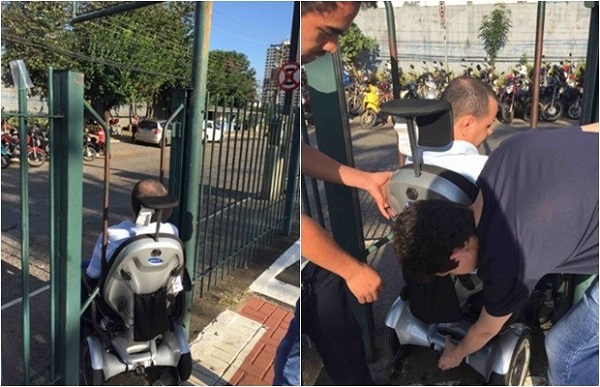 Cadeirante ficou preso em acesso de pedestres e recebeu ajuda de populares (Foto: Arquivo pessoal)