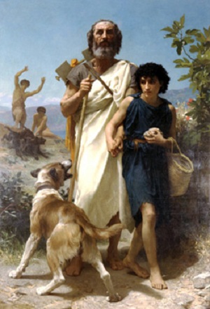 Homero e seu guia Dioniso conduz Hefesto ao Olimpo 