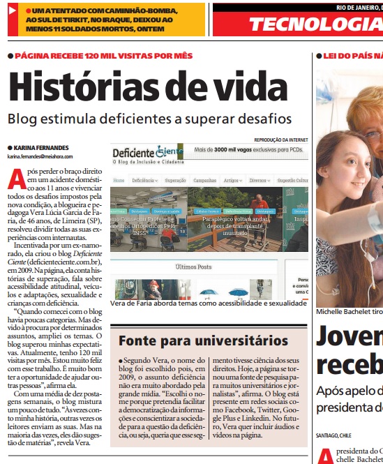 Matéria sobre blog Deficiente Ciente