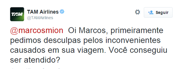 TAM em resposta ao apresentador Marcos Mion no Twitter (Foto: Reprodução)