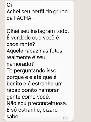 Mensagem foi envaida para a universitária de um número desconhecido (Foto: Reprodução / Internet)