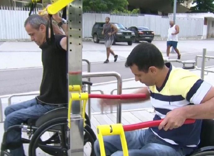 Academia ao ar livre para cadeirantes (Imagens: Reprodução/Rede Globo)