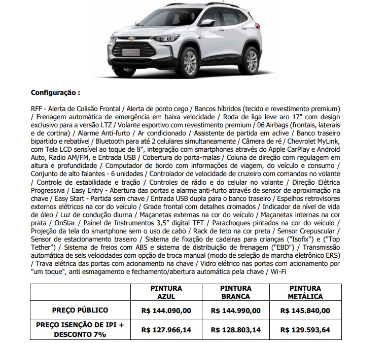 chevrolet tracker pcd